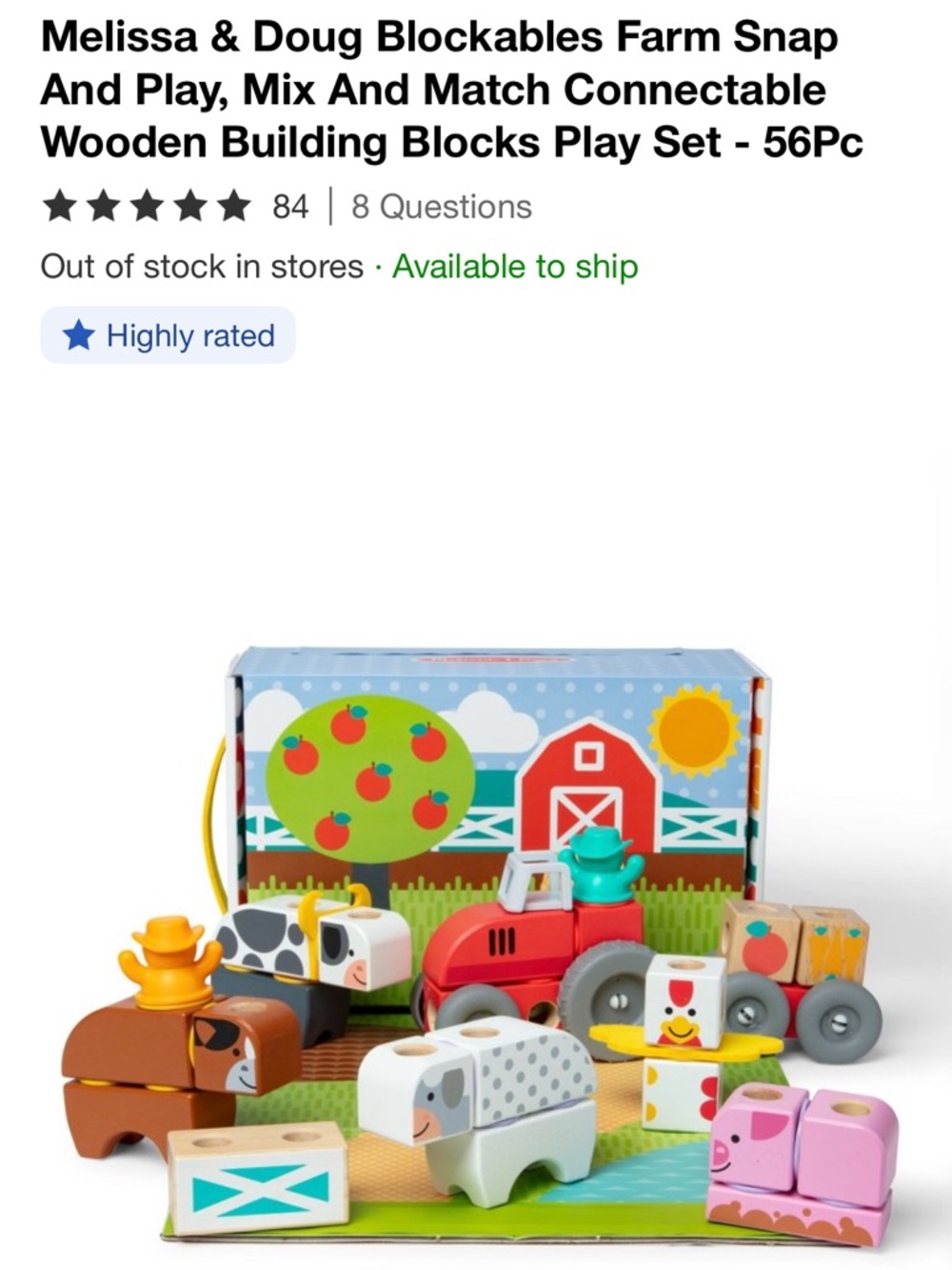 Melissa & Doug Farm Snap And Play Wooden Connectable Blocks Blockables